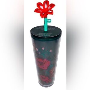 - 2022  Starbucks Tumbler Green "Enchanted Forest"with Flower Straw Topper